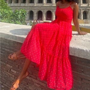 Gabby Skye Red Polka Dot Maxi Dress